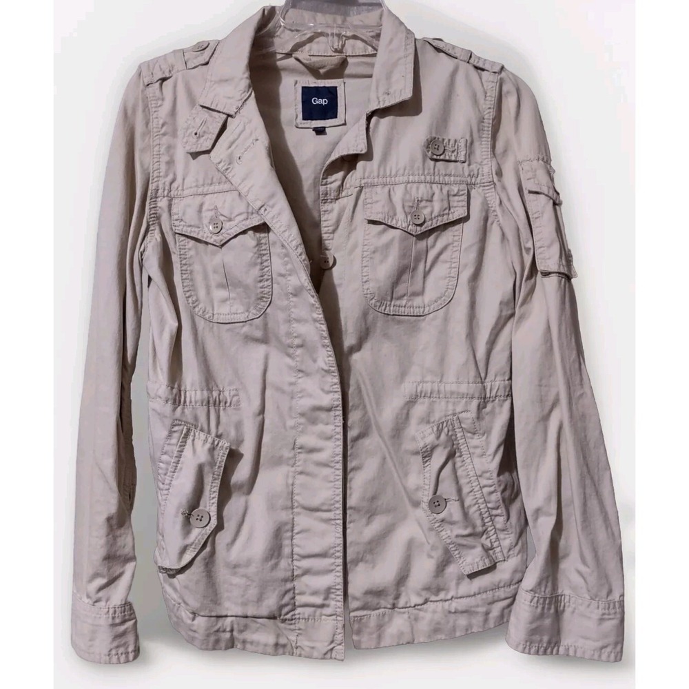 Gap Jacket Women's Size XS Military Style Coat Pockets Lightweight Tan Button Up